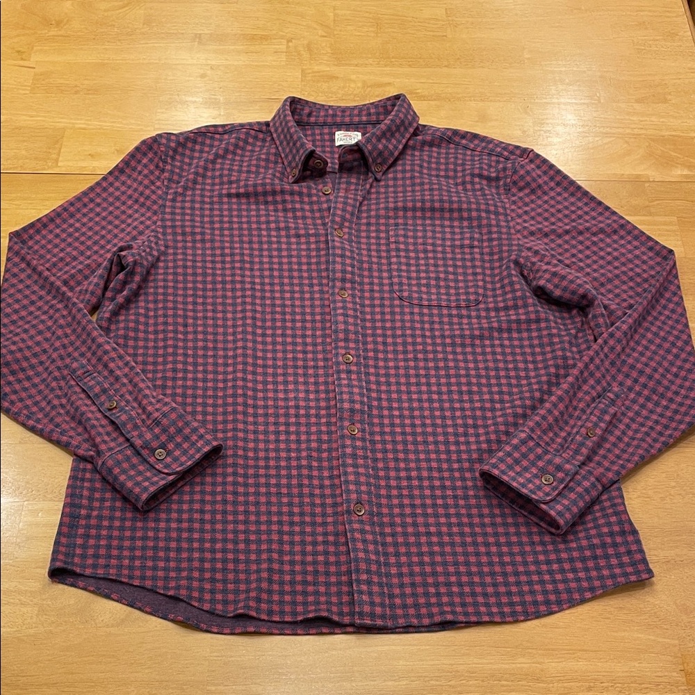 Faherty Burgundy Red Navy Plaid Shirt Flannel Gingham Check Button Down XL